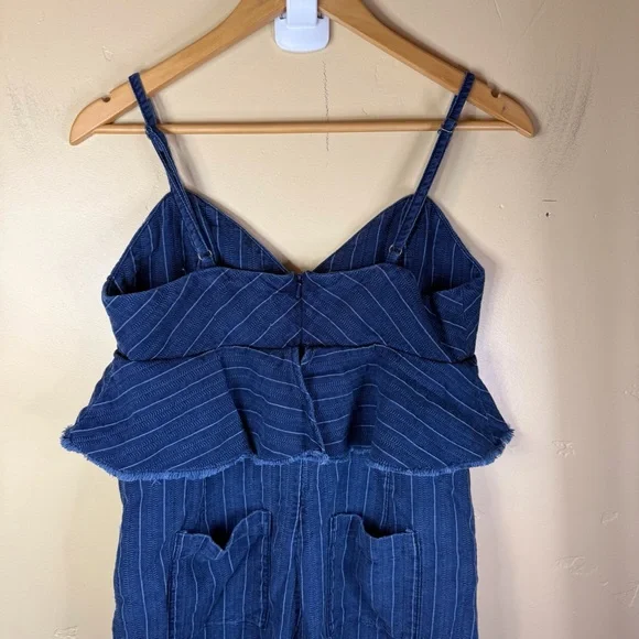 Anthro ett:twa Jumpsuit Womens Blue Denim Size SP Peplum Ruffled Striped Boho - Picture 6 of 13